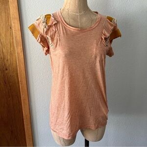 SACAI sz 2 S Peach Short Sleeve Ruffle Tshirt Top Cotton Japan